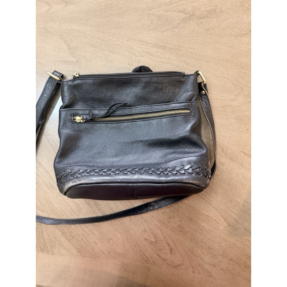 Great American Leather Works Crossbody Black Boho Bag Purse Woven Braided Trim